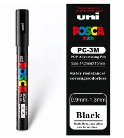 POSCA - ENSEMBLE DE 3 CRAYONS ACRYLIQUES NOIRS À POINTE FINE (0.9-1.3 MM)